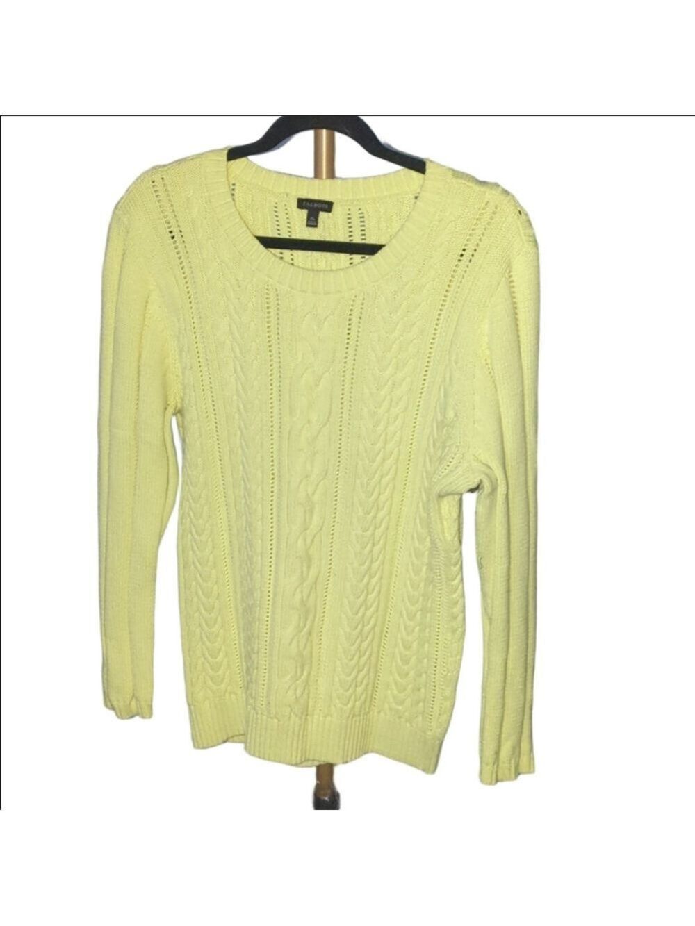 Talbots Cable Knit Sweater XL Yellow Cotton Blend - Picture 1 of 7